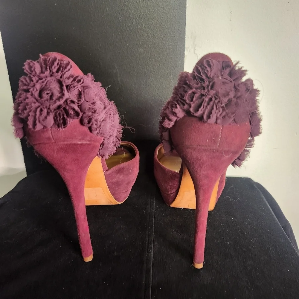 Zara Suede Purple Peep-Toe Heels - Picture 5 of 7